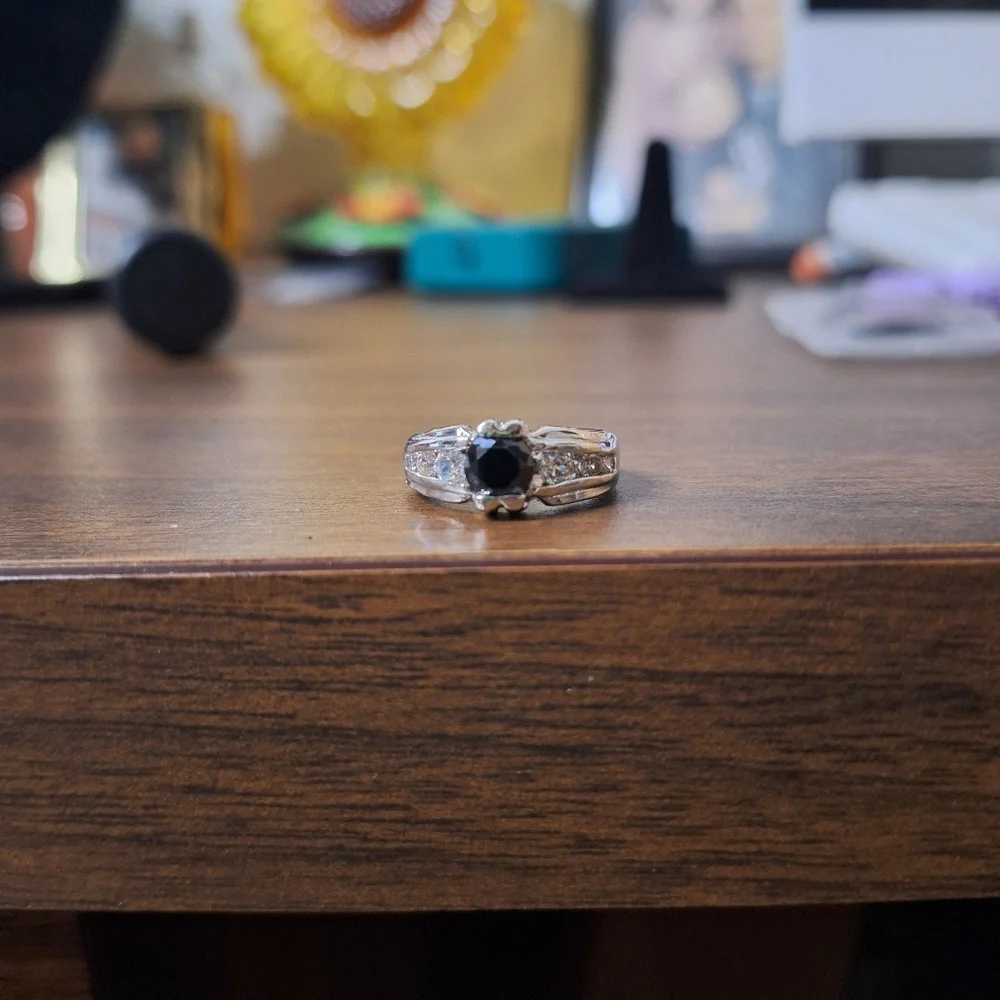 Swarovski Crystal Elements Silver and Black Gemstone Ring